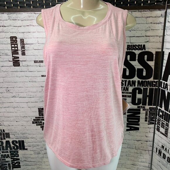 Reebok XL Zephyr Pink Heather Crew Neck Back Cut-Out Moisture Wicking Muscle Tee - Picture 1 of 6